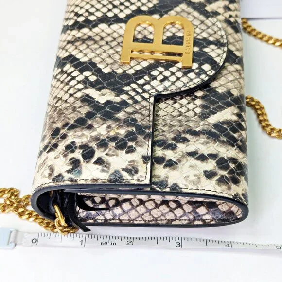 Balmain B-Buzz Snakeskin-Embossed Leather Gold Chain Clutch Wallet (MSRP $1,095) - Picture 13 of 16